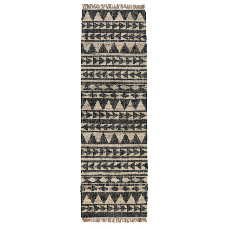 Camille Geometric Area Rug in Black/Beige, Rectangle 2'7" x 8'
