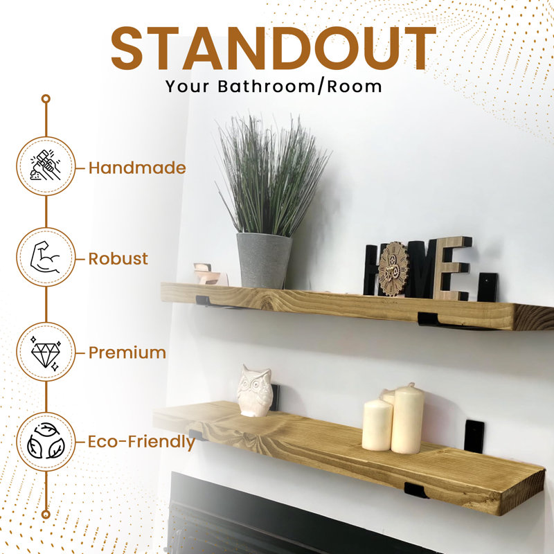 Vaasa 2 Piece Wood Floating Shelf, 4.5cm H x 60cm W x 22cm D, Dark Oak