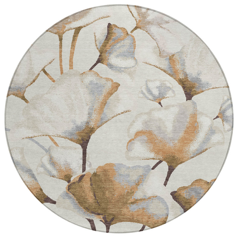 Machine Washable Indoor/Outdoor Chantille ACN2405 Botanical Rug, Round 8'