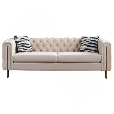 Canapé de salon Chesterfield en velours capitonné, l 84,25 po crème