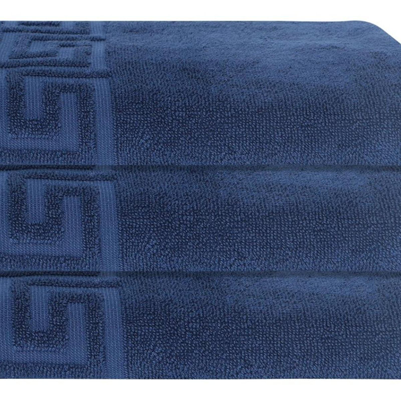 Ensemble de trois draps de bain bleu marine à motif grec en coton turc, 40 po x 60 po