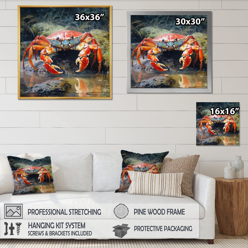 Crab Beachcombers III sur impression sur toile, Cadre flottant doré, H 16 po x l 16 po x P 1 po