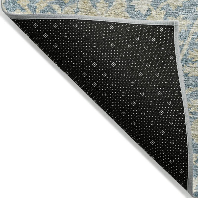 Tapis extérieur lavable floral bleu ciel et beige 5 pi x 8 pi