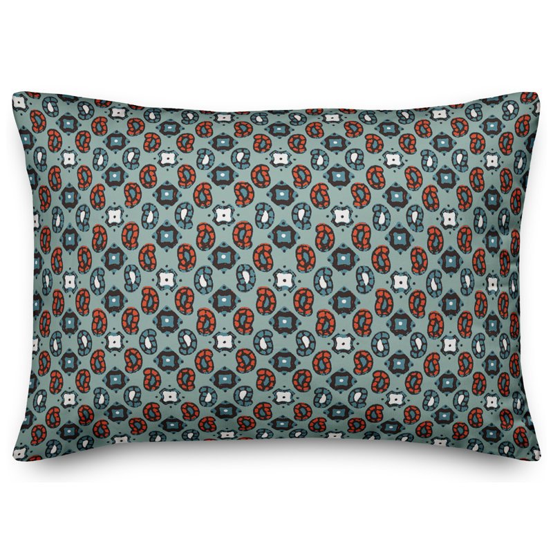  Tiny Paisley Lumbar Pillow, Blue/Brown