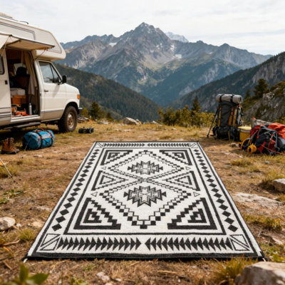 Tapis d'extérieur, tapis de patio réversible de 10,65 lb, tapis en polypropylène de 310 g / m avec revêtement protecteur et conception peu encombrante, sac de transport inclus