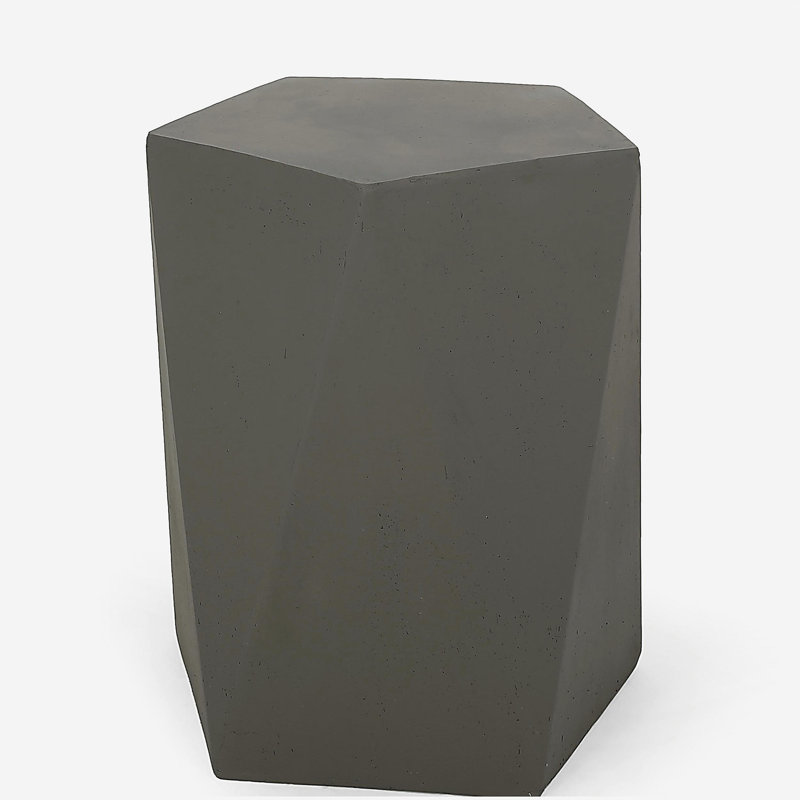 Patio Side Table With Pentagonal Top and Solid Base, Light Gray