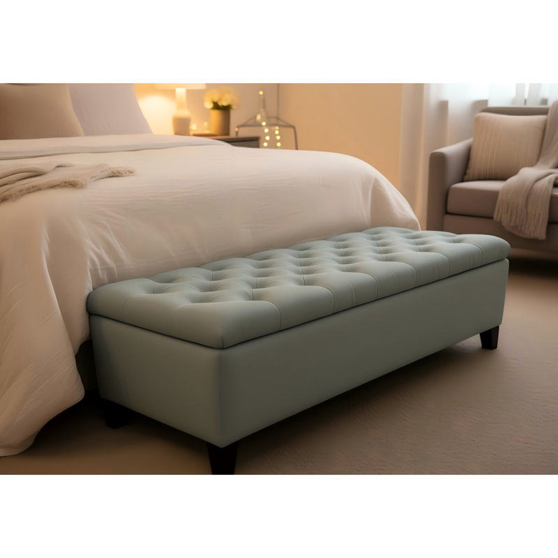 Blue 49.22" Footrest Stool And Storage Bench, For Bed End Dining, Hand - Crafted With Solid Wood, Multifunctional Hinge Big Interior