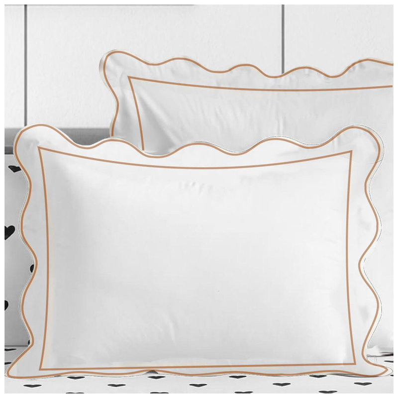 400TC Cotton Scallop Embroidery & Border Sateen Solid Duvet Cover Set, Twin/Twin XL Duvet Cover, White/taupe.
