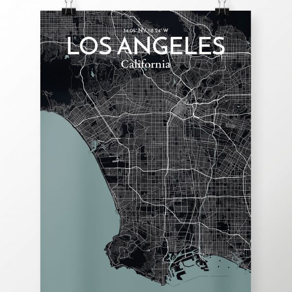 « los angeles city map », reproduction d’impression sur affiche en minuit, H 27,6 po x l 19,7 po