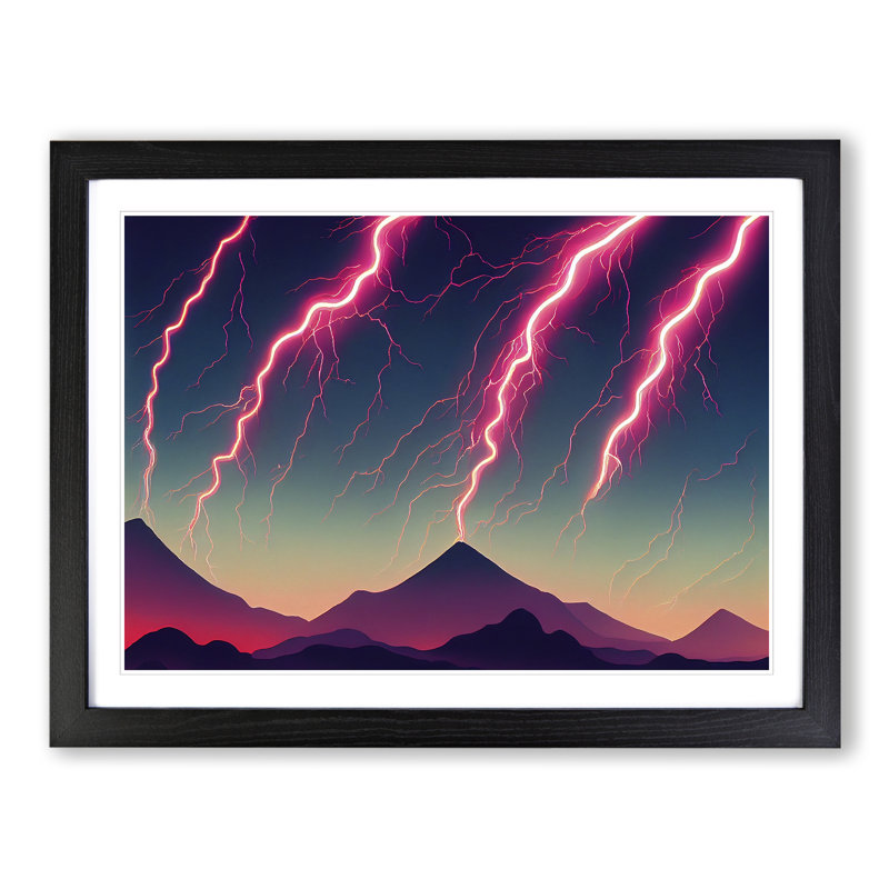 Magical Lightning Storm - Single Picture Frame Print, 25cm H x 34cm W x 2cm D, Black