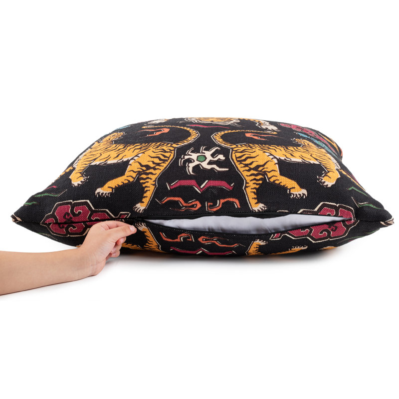 Housse et insert de coussin carré Tiger Land, Noir