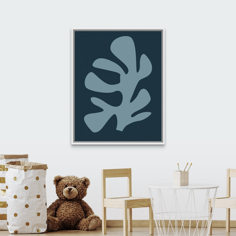 Art encadré pour enfants corail vi, Cadre flottant blanc avec toile / mauve / bleu, H 45 po x l 36 po x P 1,2 po