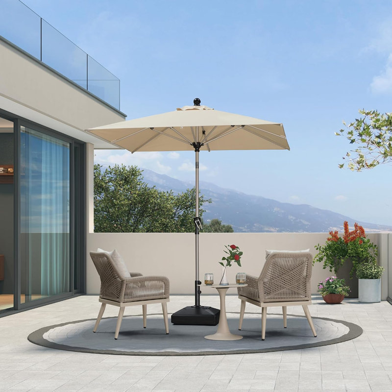 Parasol carré de terrasse 1,98 m x 1,98 m, inclinable, beige, Beige