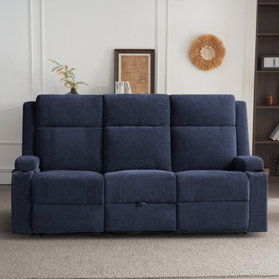 3-seater Reclining Sofa With Cup Holders & Storage Drawer – Soft Chenille Fabric