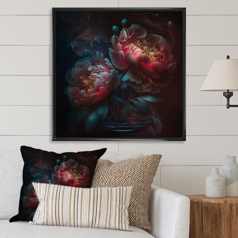 Harmonieuse fleur de pivoine rose - impression, H 30 po x l 30 po x P 1 po, Cadre flottant noir