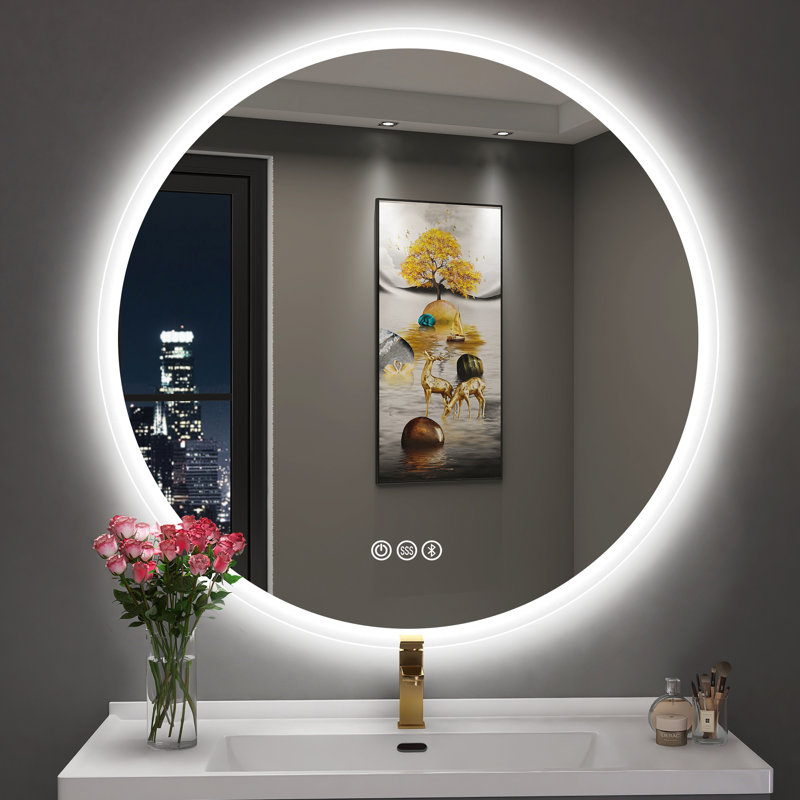 Epperly LED Round Bathroom Mirror with Bluetooth Dimmable Brightness Anti-fog Function, 32" x 32"