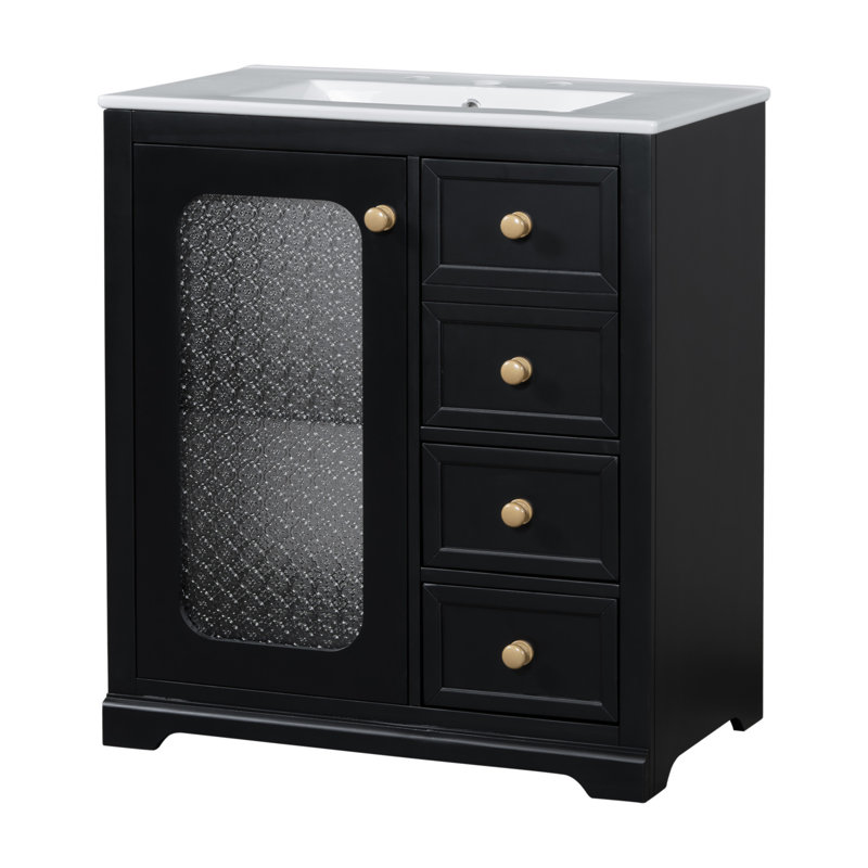 Meuble-lavabo sophistiqué avec plusieurs options de rangement et une fabrication durable, Noir, noir, noir, noir