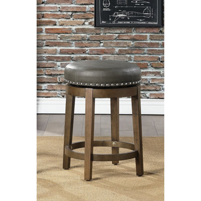 Tabourets ronds à hauteur de comptoir de 2, chaise rembourrée en similicuir brun, pivotant à 360 degrés, pieds en bois massif pour siège de salle à manger, structure avec garniture cloutée