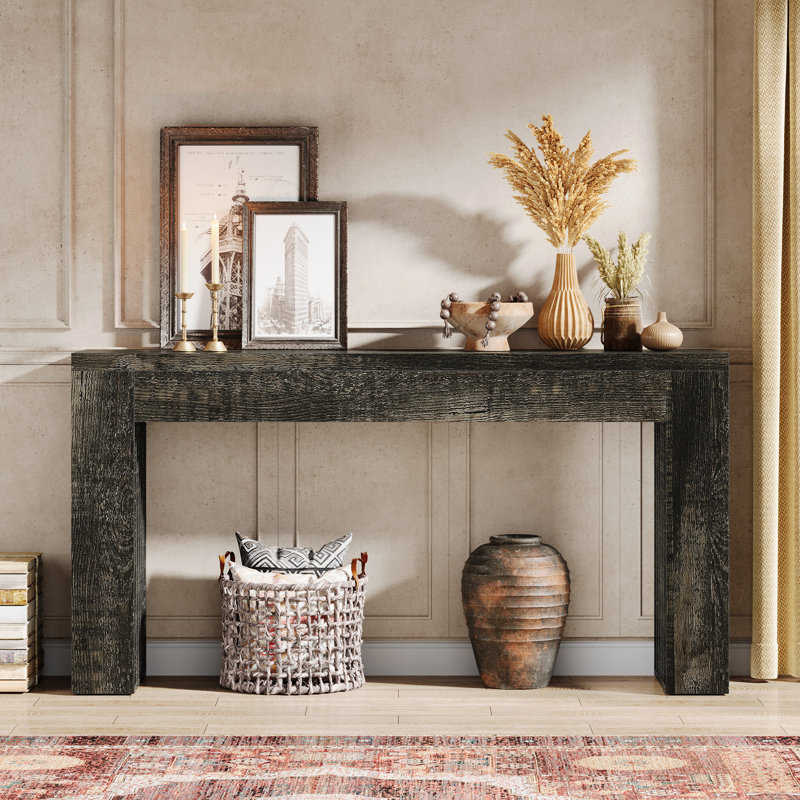 59-Inch Console Table, Wooden Rectangular Sofa Table Behind The Couch, Rustic Gray