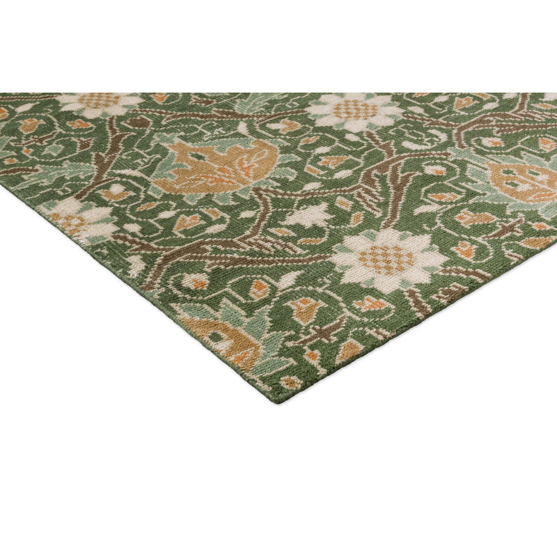 Hand Knotted Wool Floral Area Rug in Indigo, Rectangle 6'7" x 9'2"