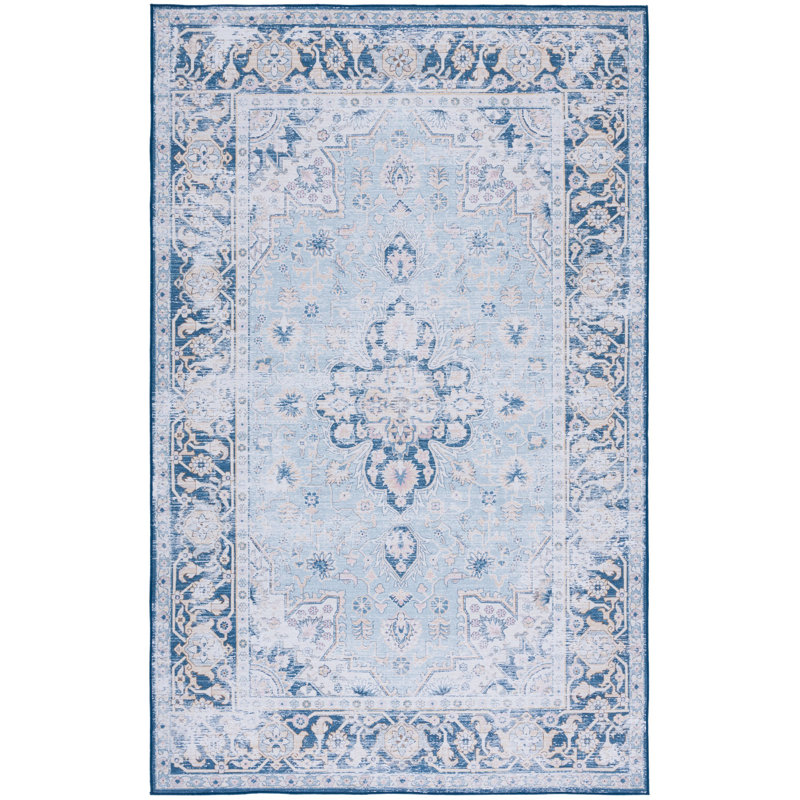 Ziebarth 147 M/W S/R Area Rug In Light Blue / Navy, Rectangle 3' x 5'