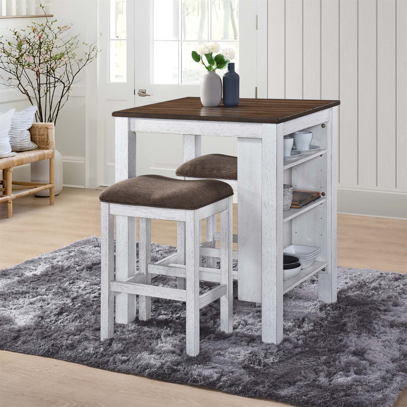 Ensemble de table de salle à manger compact 3 pièces avec rangement, parfait pour les petits espaces et un décor rustique moderne