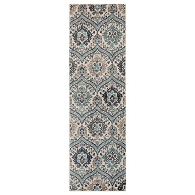 Lyllia 10' Ivory Blue and Grey Medallion Runner Rug