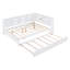 Lit de jour double en bois avec lit gigogne simple, lit de jour avec tablette de rangement et ports de chargement USB, blanc