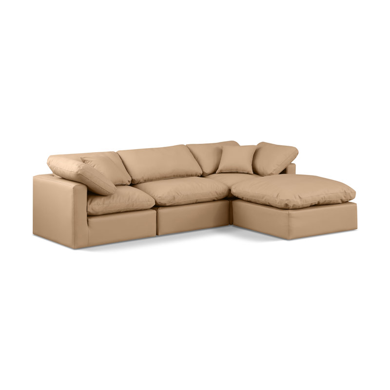 Itala Upholstered L-Shaped Sectional Reversible, Tan Vegan Leather