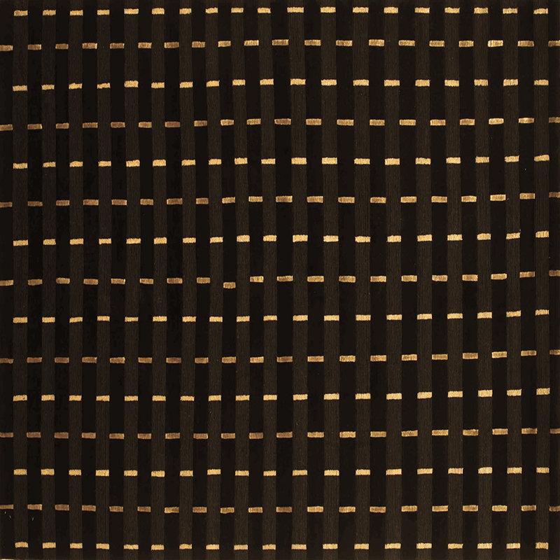 Tapis rond en laine / polyester tissé à la machine à motif géométrique noir / or 5 pi