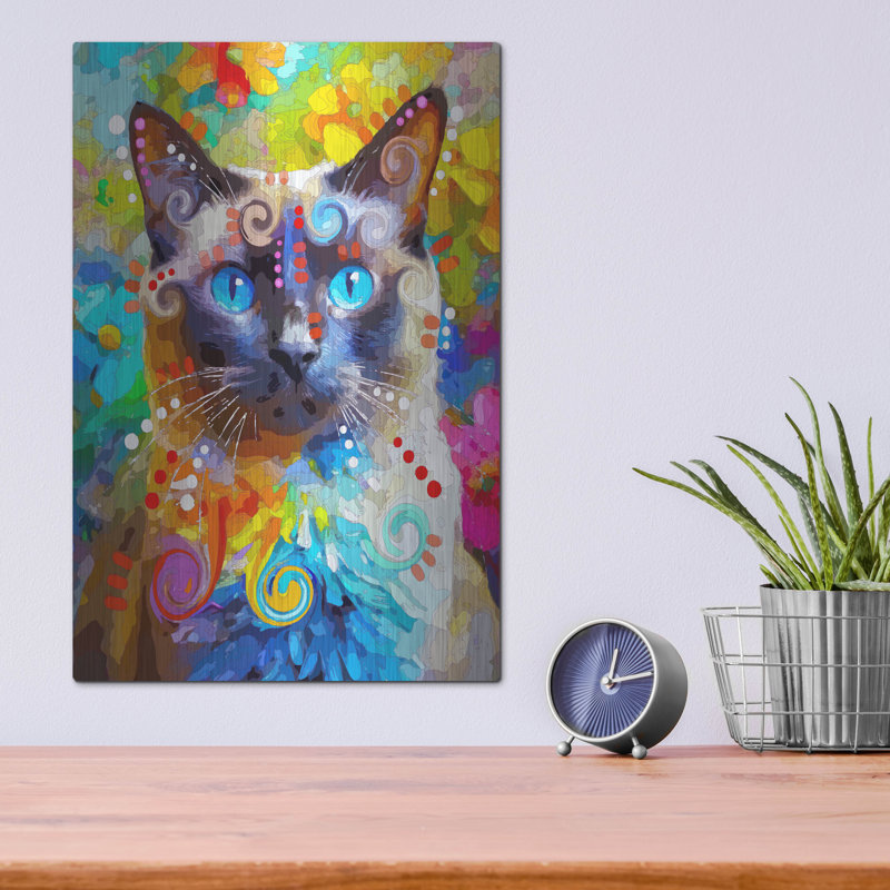 Art mural en métal Winston Porter «The Focused Siamese» par Dean Russo, H 16 po x l 12 po