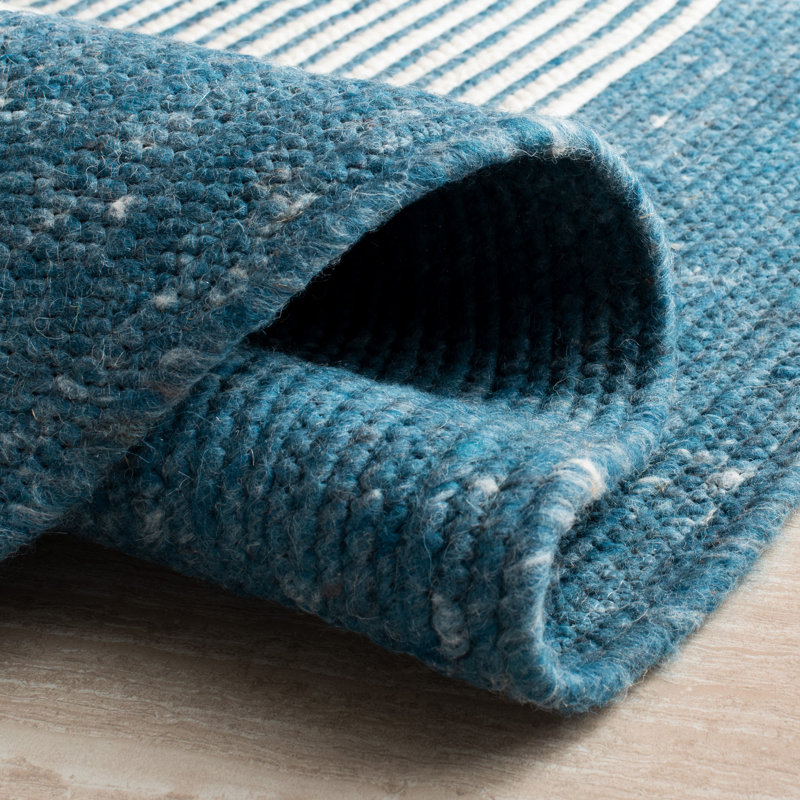 Mcclellan Hand Woven Wool/Cotton Rug in Teal/Ivory, Oval 4' x 6'
