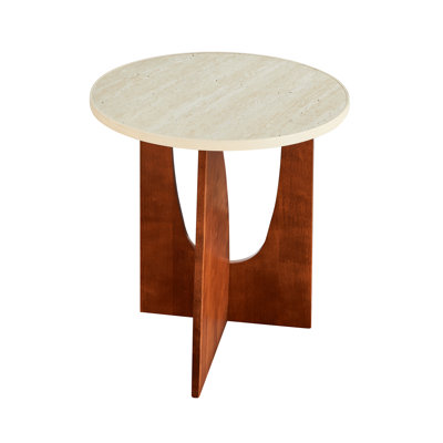 Elegant Round Travertine Texture Side Table – 21.2” Stone End Table, Modern Design, Durable, Minimalist