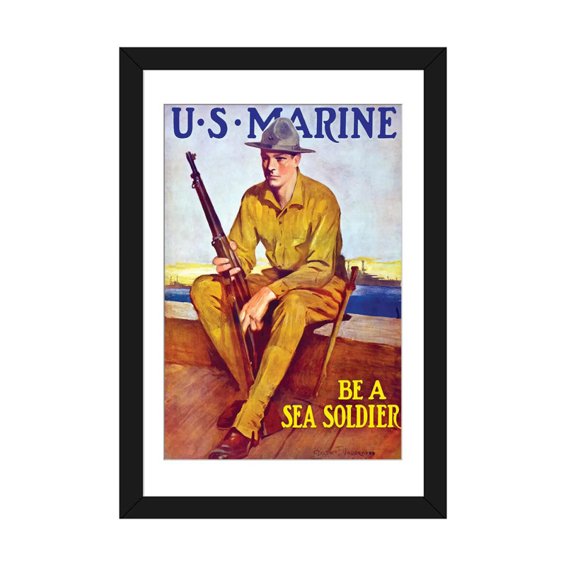 « wwi poster of a us marine assis near the harbor », affiche rétro sur toile, H 32 po x l 24 po x P 1 po, Blanc