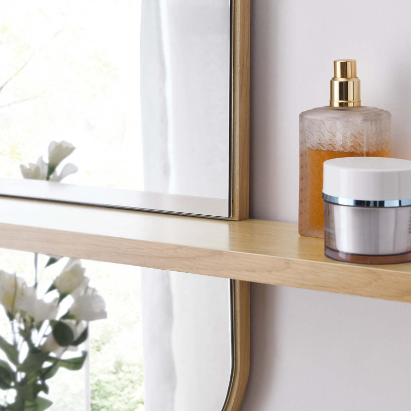Oak Rectangular Wall Mirror with Shelf