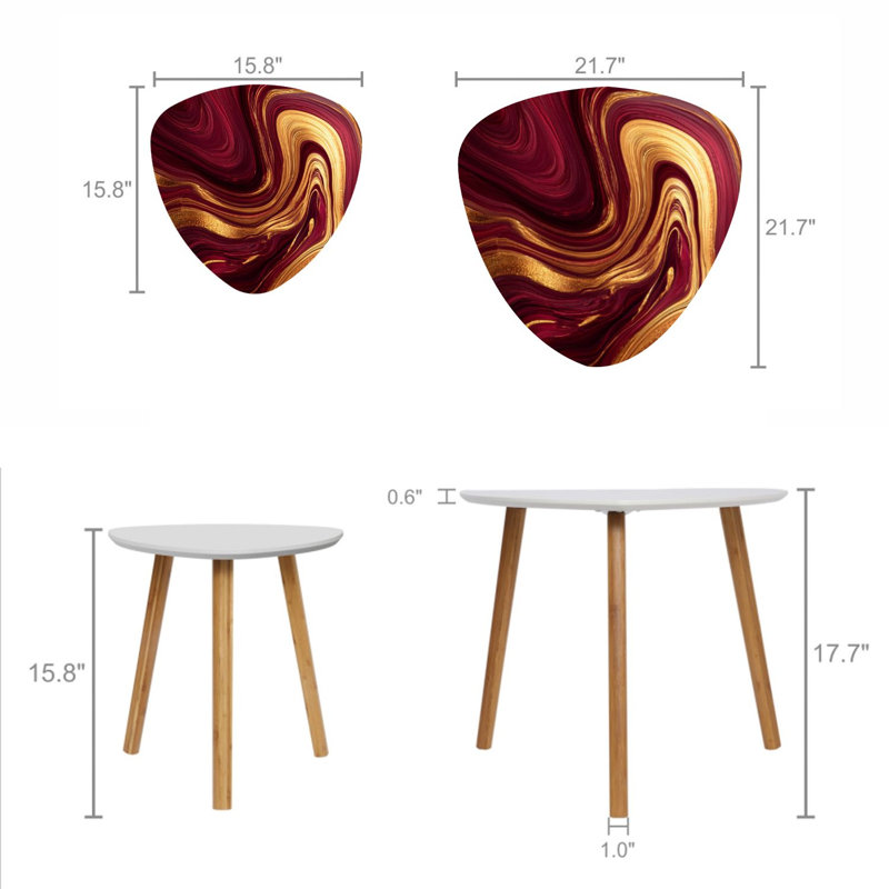 Ensemble de 2 tables basses gigognes Triangle Nesting, Dark Red/Gold