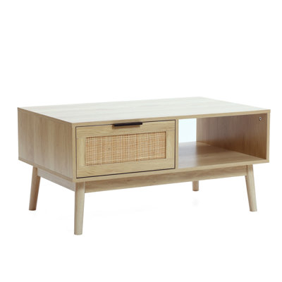 Organic Modern Rattan Coffee Table with Storage