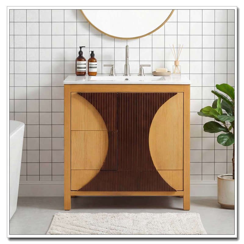 Meuble-lavabo de salle de bain cannelé 30 po avec lavabo, Bois - 3 tiroirs