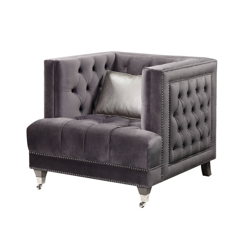 Fauteuil d'appoint en velours capitonné avec coussin Euston