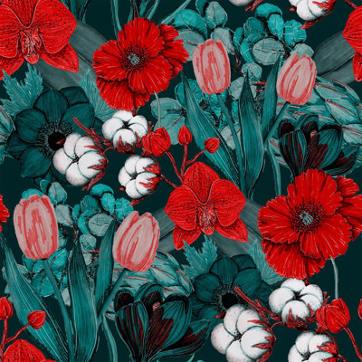 Panneau mural L 8,33 pi x l 100 po Coquelicots