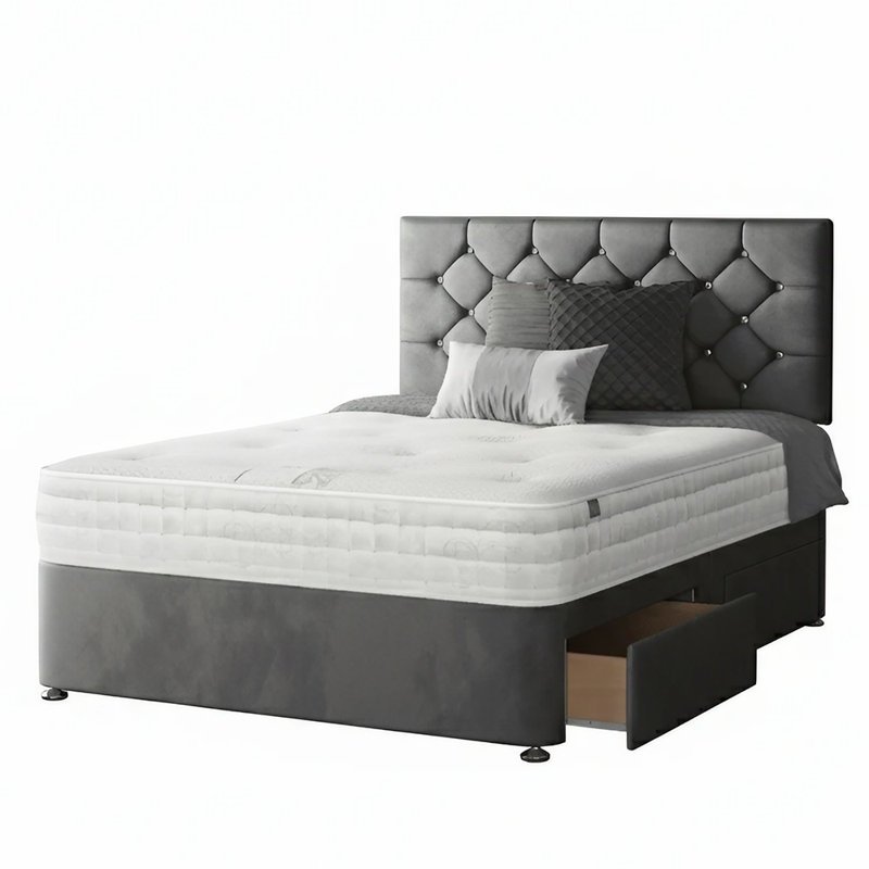Hatmaker Divan Bed Base, Super King (6'), Grey, 4 Drawers