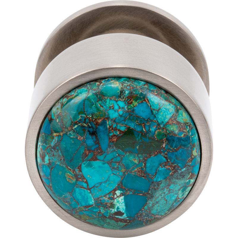 Firesky Diameter Knob, Mohave Turquoise, Brushed Satin Nickel, 1 3/8"