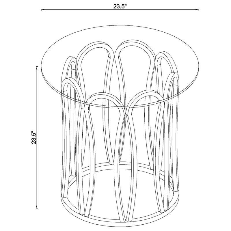 Table de bout moderne en verre avec base en boucle artisanale