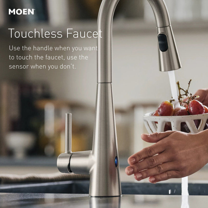 Moen Weymouth Pre-Rinse Spring Pull-Down Single Handle Kitchen Faucet, Polished Nickel, No SenSor