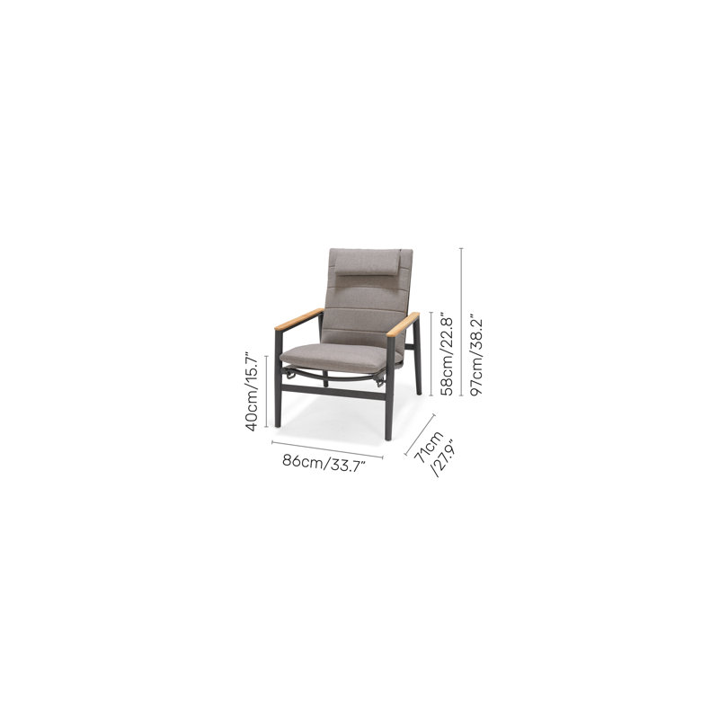 LifestyleGarden Maui FSC Teak and Aluminum Outdoor Patio Recliner Dark Gray Sofa Chair, Cream