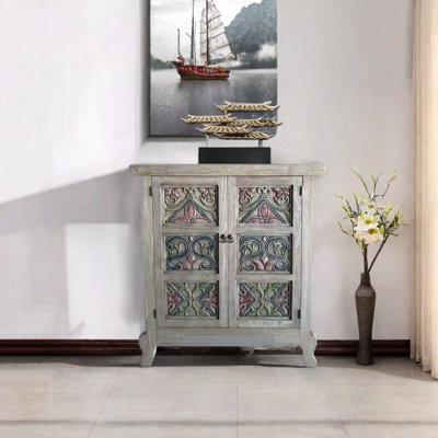 Exotic style hand-carved painted accent cabinet