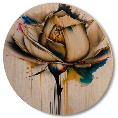 Fleur multicolore sur fond abstrait - Art mural en bois floral et botanique - Bois de pin naturel
