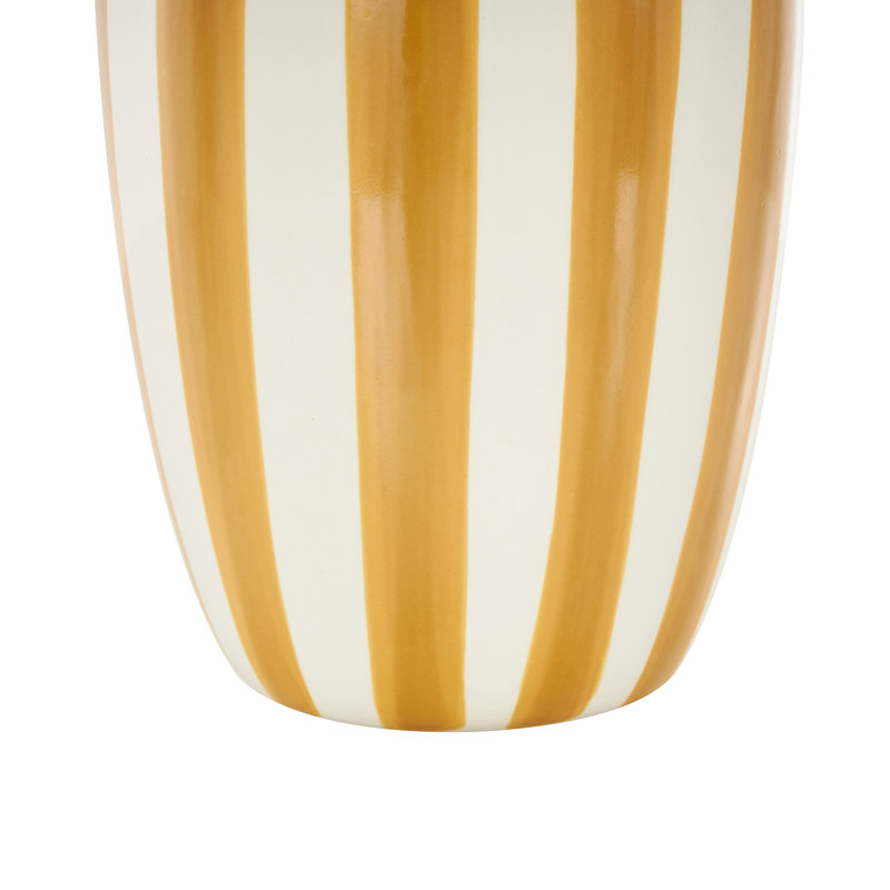 Cole And Grey Ceramic Round Wide Decorative Vase With Teal Vertical Stripes, Yellow