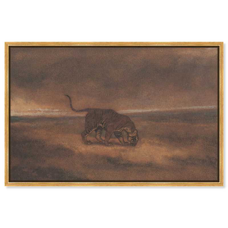 Tigre, art rétro par Art Remedy, H 31,5 po x l 46,5 po x P 1,2 po, Cadre flottant doré