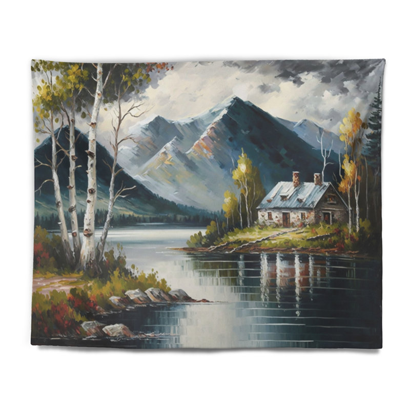 Polyester, lac, paysage, été, tapisserie, H 50 po x l 60 po